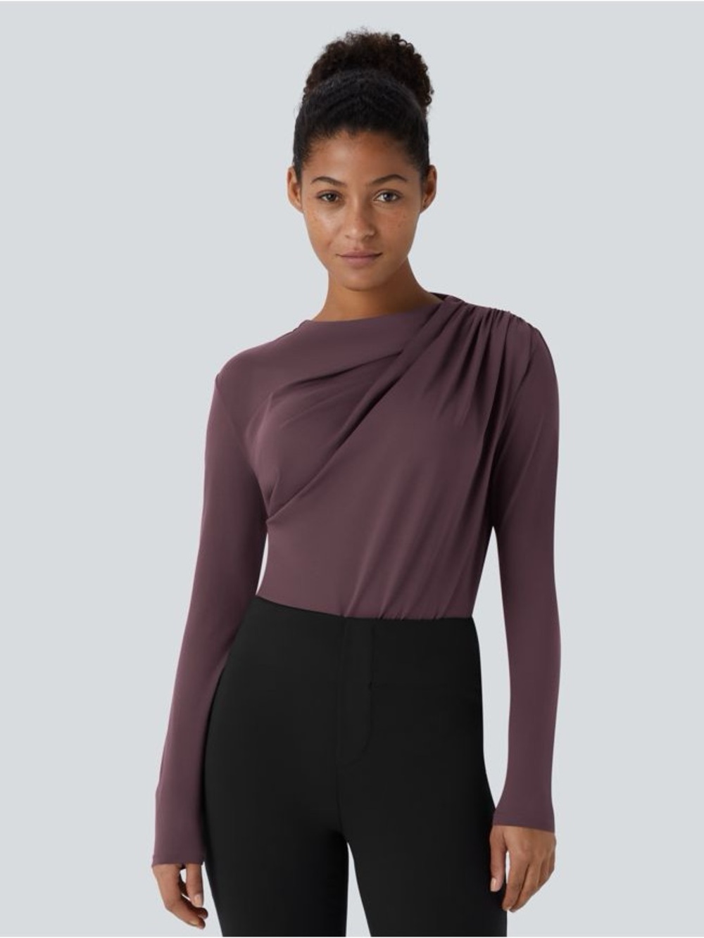 NWT Halara Cowl Neck Ruched Long Sleeve Slim Work Top M